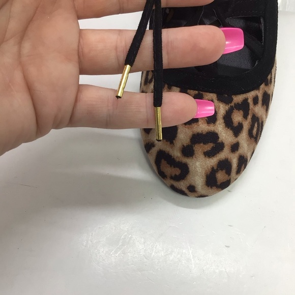 Qupid Faux Suede Animal Print Lace Up Ballet Flats - Picture 10 of 11